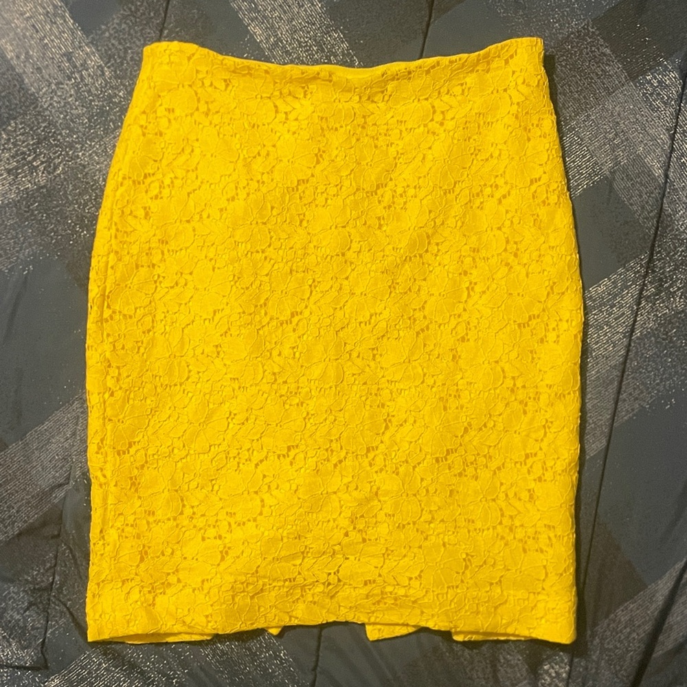 Ann Taylor Vibrant Yellow Lace Pencil Skirt